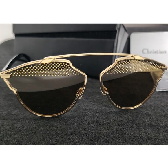 Christian Dior So Real Studded Designer Sunglasses Gold Black Italian Aviators - Picture 11 of 16